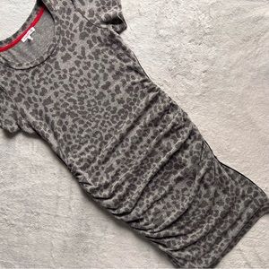 Sundry Leopard Animal Print Ruched Bodycon Dress Charcoal Gray Small Sz S